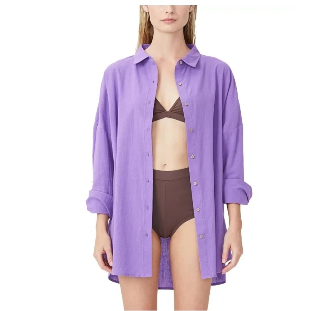 Cotton On Womens Size Large Cotton Swingβ Beach Shirt Cover-Up in Purple $40 334